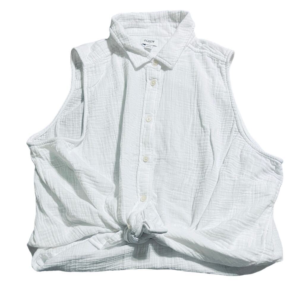 NWT J. Crew Button Up Sleeveless Gauze Shirt White Size 2X Flawed Lightweight - Picture 4 of 12